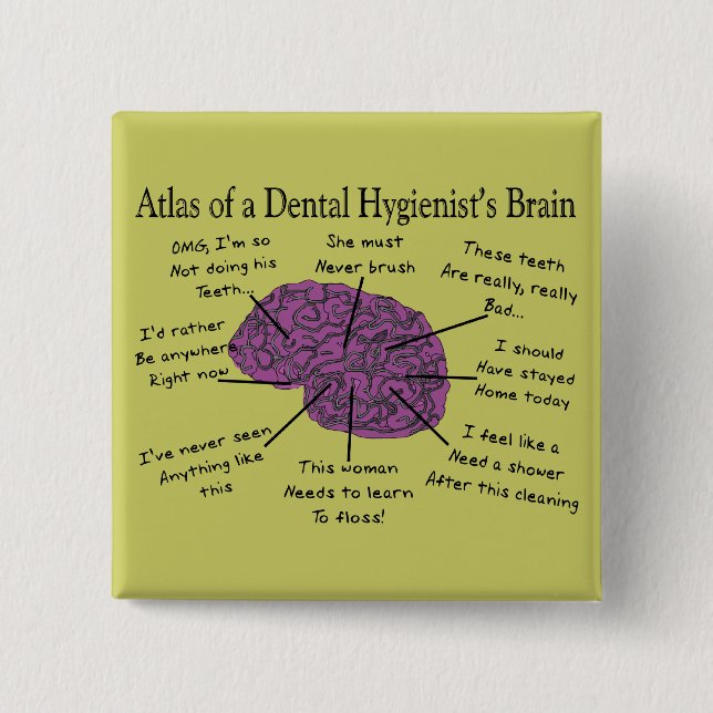 Atlas of a Dental Hygienist's Brain 2 Inch Square Button (Front)