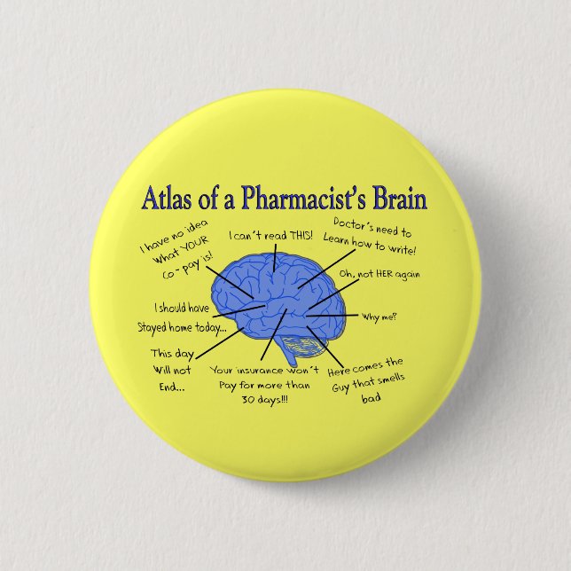 Atlas Of A Pharmacist's Brain-Hilarious 2 Inch Round Button (Front)