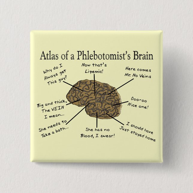 Atlas of a Phlebotomist's Brain 2 Inch Square Button (Front)