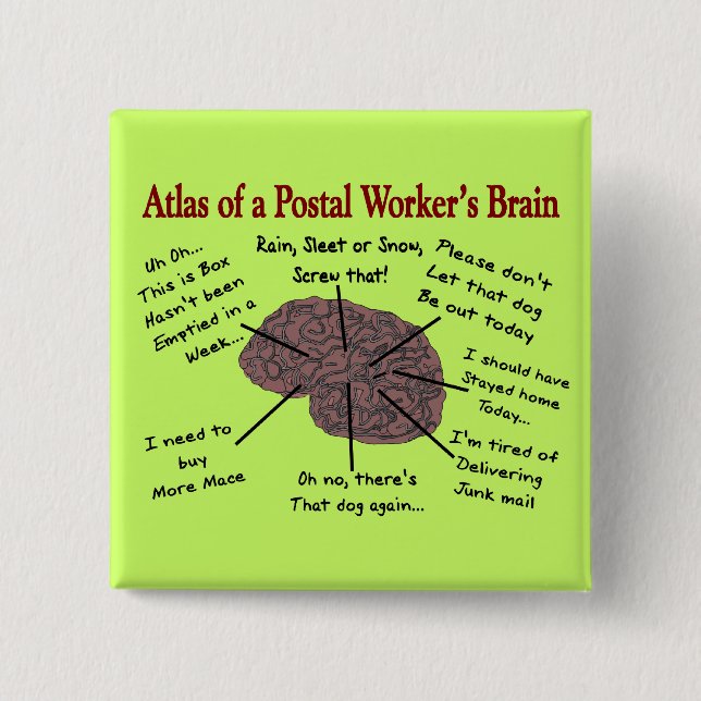Atlas of a Postal Worker's Brain 2 Inch Square Button (Front)