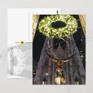 Atlas & St. Patrick's Cathedral, Christmas, NYC  - Postcard