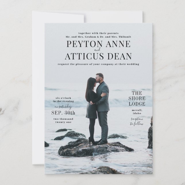 Atmosphere Vertical Photo Wedding Invitation (Front)