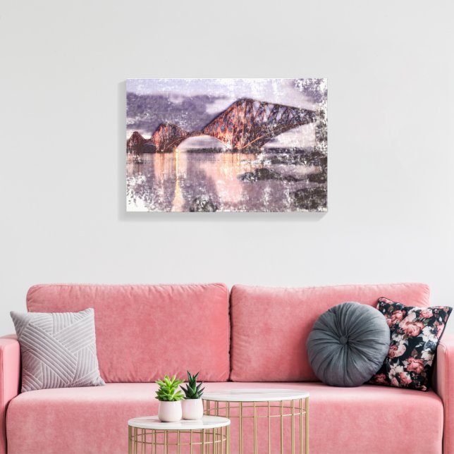 Atmospheric Forth Bridge at Twilight Watercolour Canvas Print (Insitu(LivingRoom))