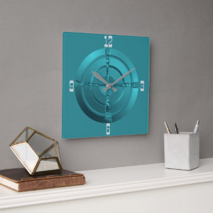 Atmospheric Space Design in Teal  Wall Clock