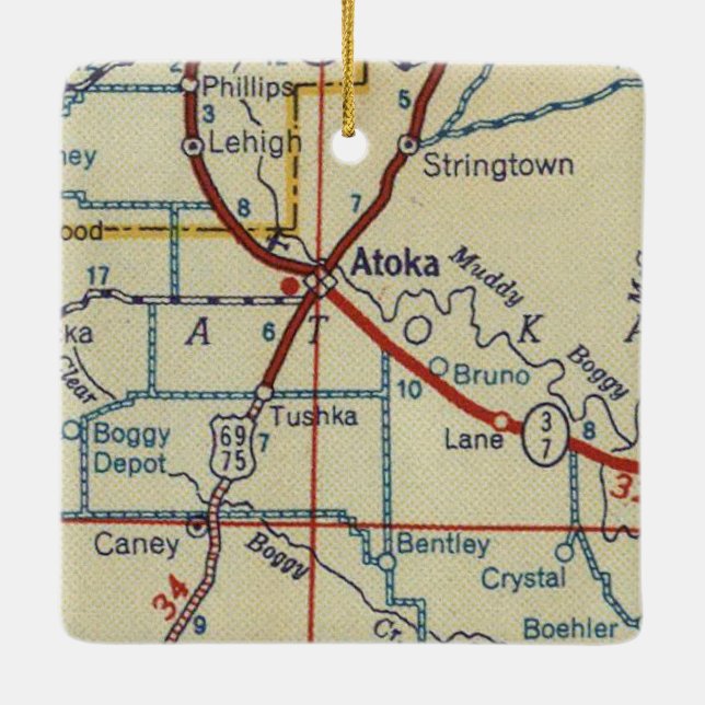 Atoka OK Vintage Map Ceramic Ornament (Back)
