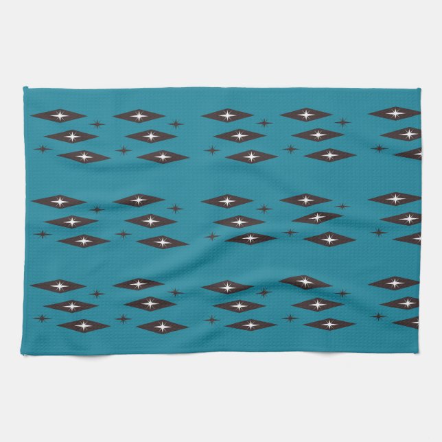 Atomic 1950’s Diamonds Pattern Teal Kitchen Towel (Horizontal)