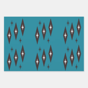 Atomic 1950’s Diamonds Pattern Teal Wrapping Paper Sheet