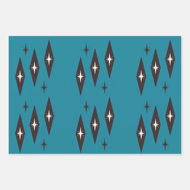 Atomic 1950’s Diamonds Pattern Teal Wrapping Paper Sheet (Front)