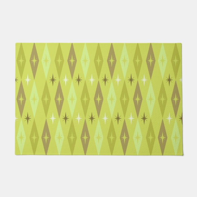 Atomic 1950’s Diamonds Stars Chartreuse Doormat (Front)