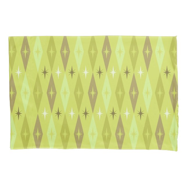 Atomic 1950’s Diamonds Stars Chartreuse Pillowcase (Front)