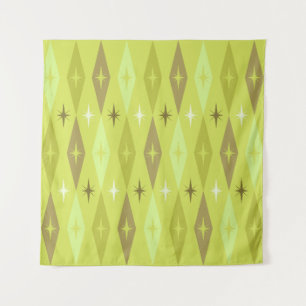 Atomic 1950’s Diamonds Stars Chartreuse Tapestry
