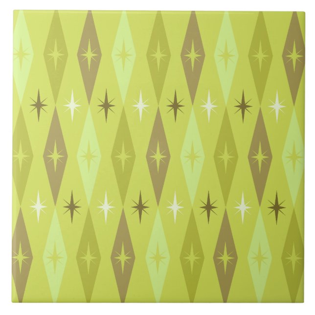 Atomic 1950’s Diamonds Stars Chartreuse Tile (Front)