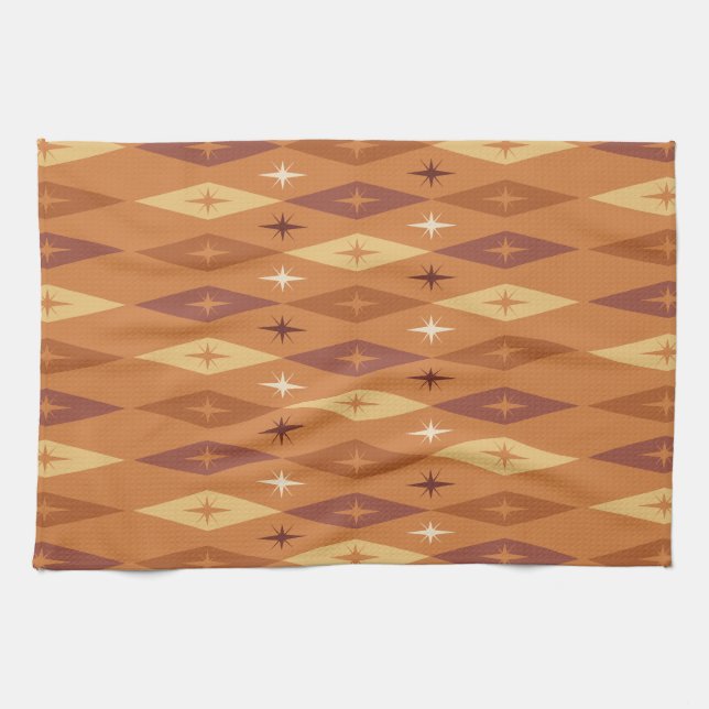 Atomic 1950’s Diamonds Stars Orange Kitchen Towel (Horizontal)