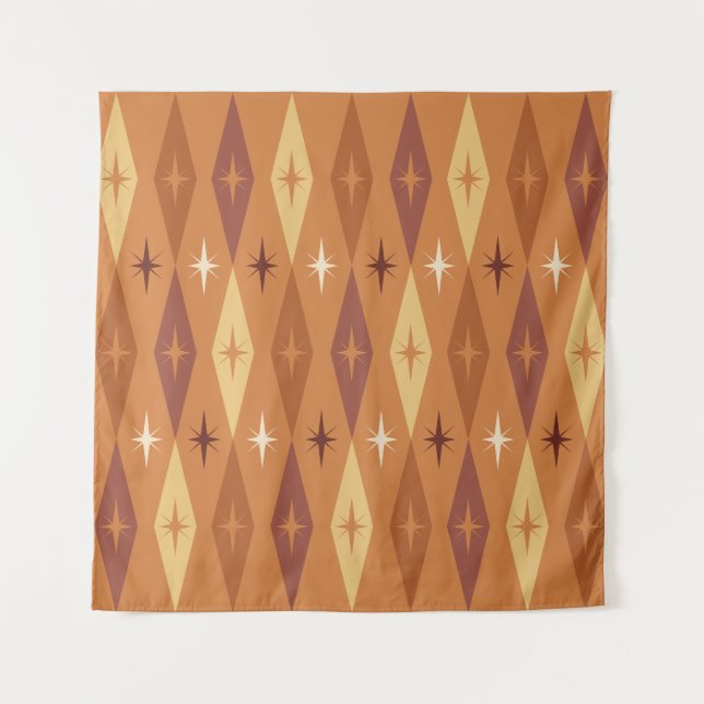 Atomic 1950’s Diamonds Stars Orange Tapestry (Front)