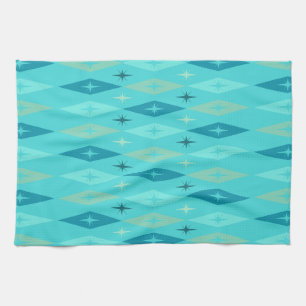 Atomic 1950’s Diamonds Stars Turquoise Kitchen Towel