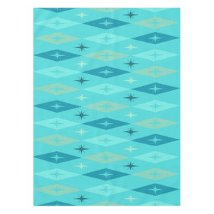 Atomic 1950’s Diamonds Stars Turquoise Tablecloth