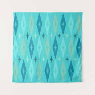 Atomic 1950’s Diamonds Stars Turquoise Tapestry