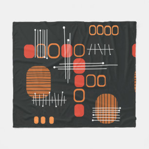 Atomic Abstract Barkcloth Black Burnt Orange Fleece Blanket