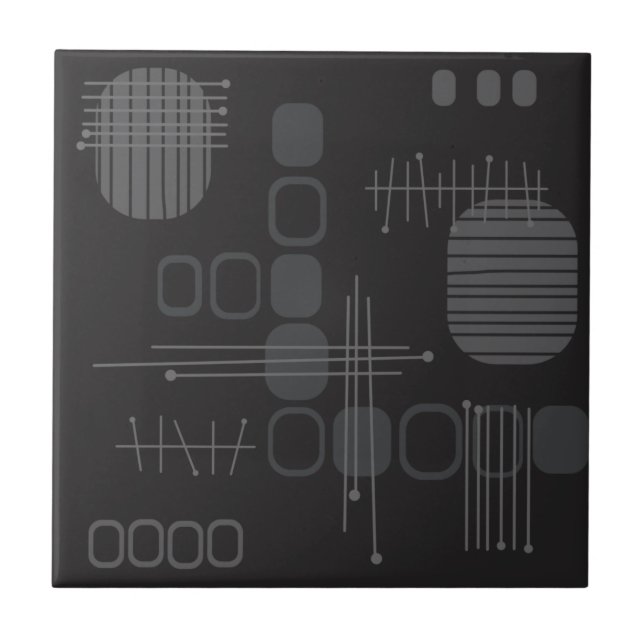 Atomic Abstract Barkcloth Black Tile (Front)