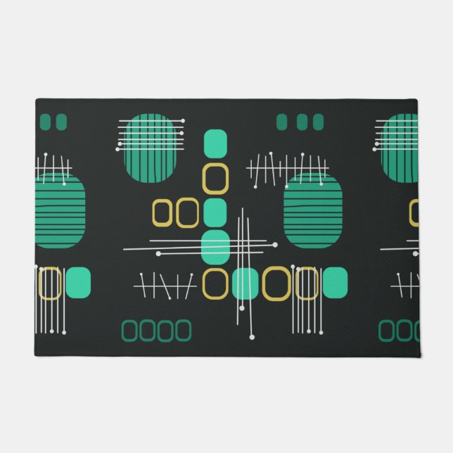 Atomic Abstract Barkcloth Black Turquoise Doormat (Front)
