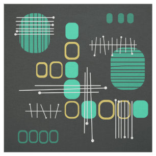 Atomic Abstract Barkcloth Black Turquoise Fabric