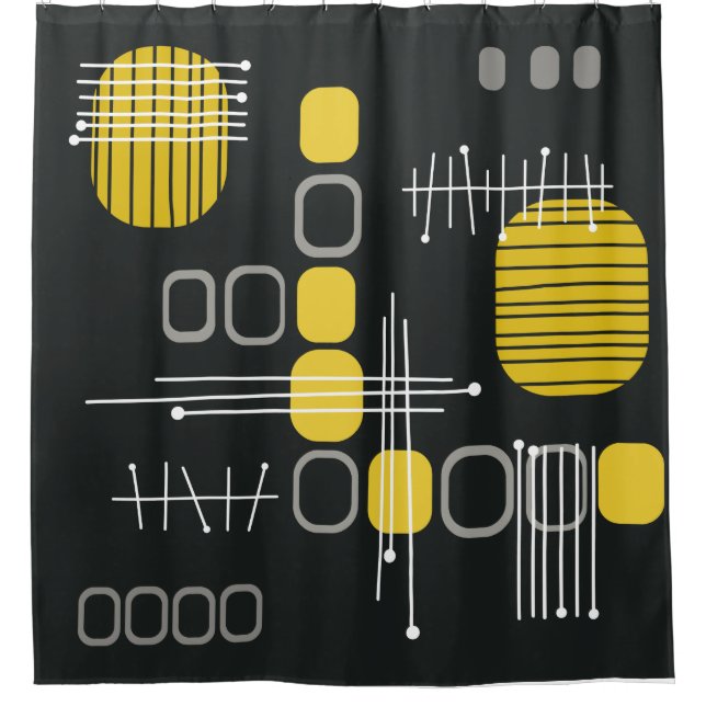 Atomic Abstract Barkcloth Black Yellow (Front)