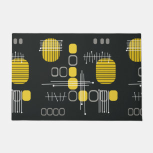 Atomic Abstract Barkcloth Black Yellow Doormat