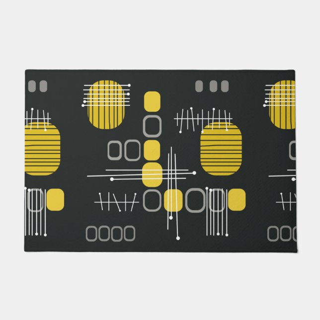 Atomic Abstract Barkcloth Black Yellow Doormat (Front)