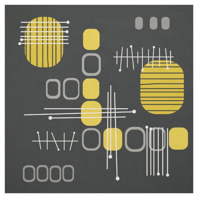 Atomic Abstract Barkcloth Black Yellow Fabric (Swatch)