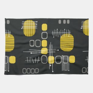 Atomic Abstract Barkcloth Black Yellow Kitchen Towel