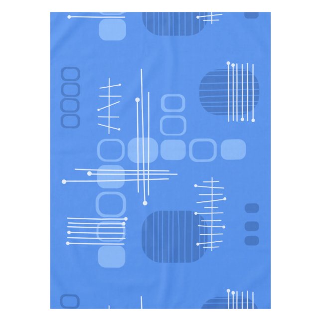 Atomic Abstract Barkcloth Blue Tablecloth (Front)