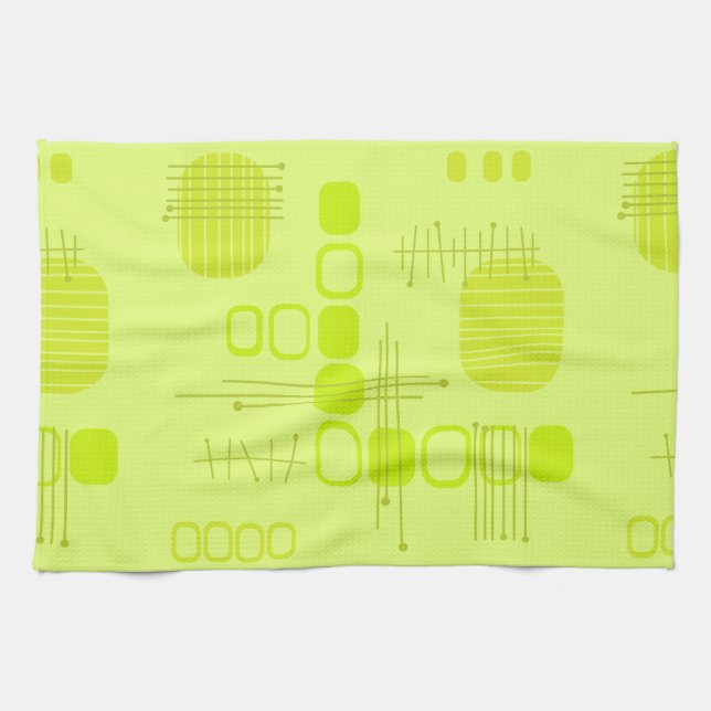 Atomic Abstract Barkcloth Chartreuse Kitchen Towel (Horizontal)