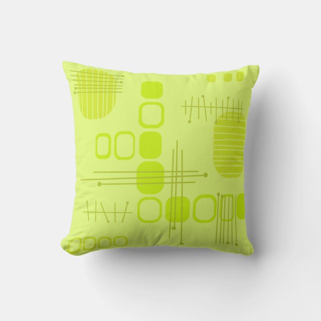 Atomic Abstract Barkcloth Chartreuse Throw Pillow (Front)