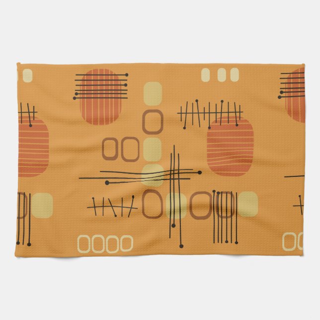 Atomic Abstract Barkcloth Ochre Kitchen Towel (Horizontal)