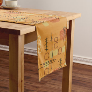 Atomic Abstract Barkcloth Ochre Short Table Runner