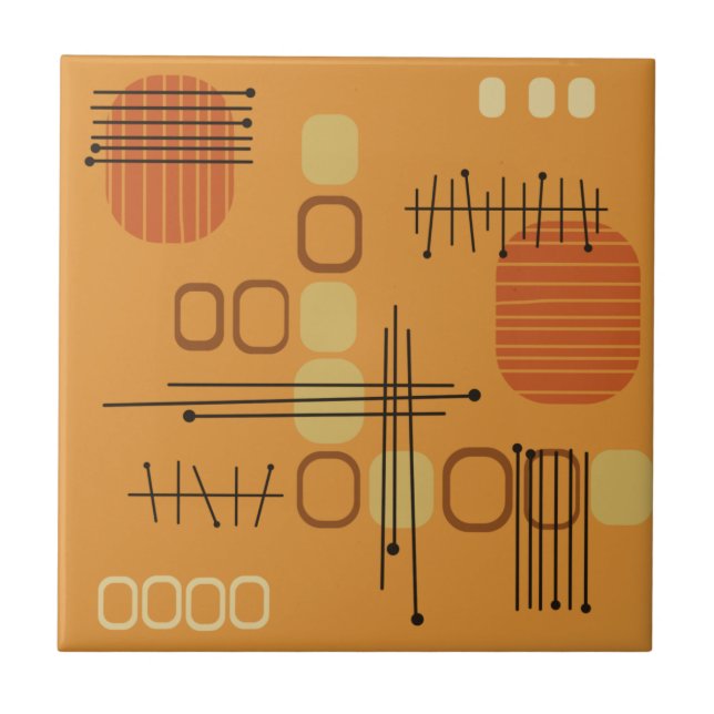 Atomic Abstract Barkcloth Ochre Tile (Front)