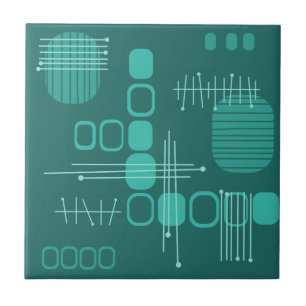 Atomic Abstract Barkcloth Teal Tile