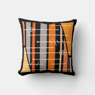 Atomic Abstract Geometric Art Black Orange Throw Pillow