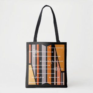Atomic Abstract Geometric Art Black Orange Tote Bag