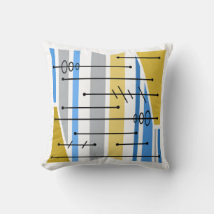 Atomic Abstract Geometric Art Blue Gold Throw Pillow