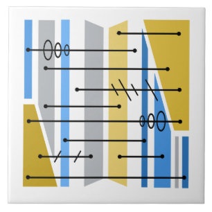 Atomic Abstract Geometric Art Blue Gold Tile