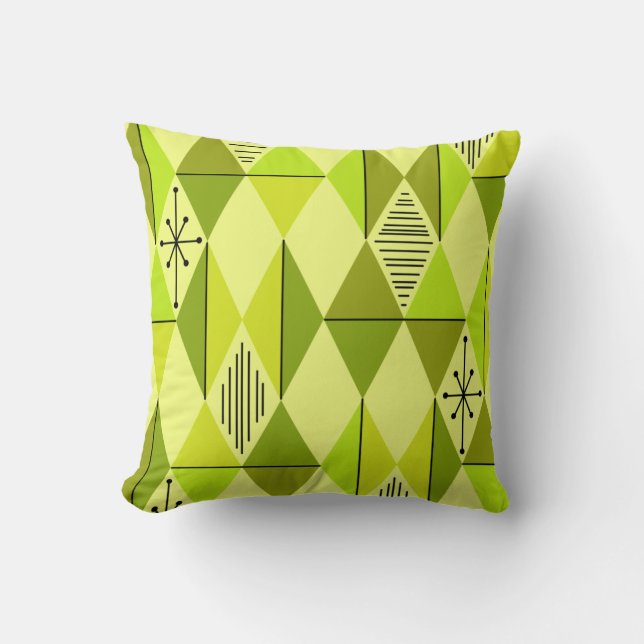Atomic Age Art Diamonds Chartreuse Throw Pillow (Front)