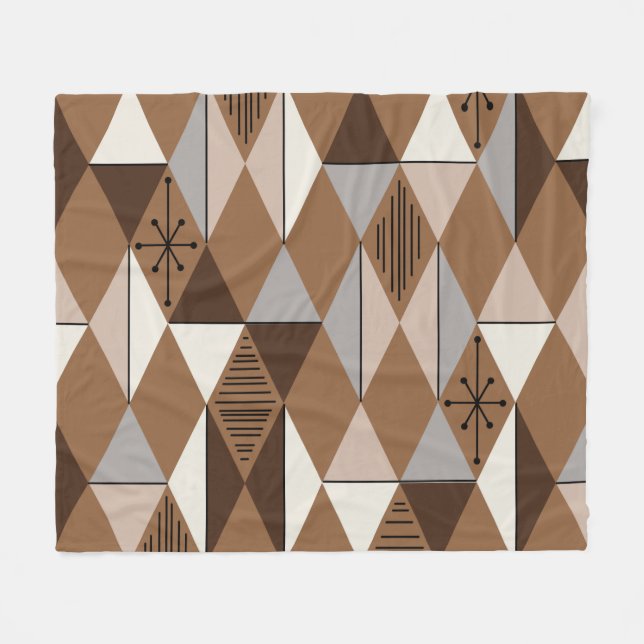 Atomic Age Art Diamonds Coffee Brown Fleece Blanket (Front (Horizontal))