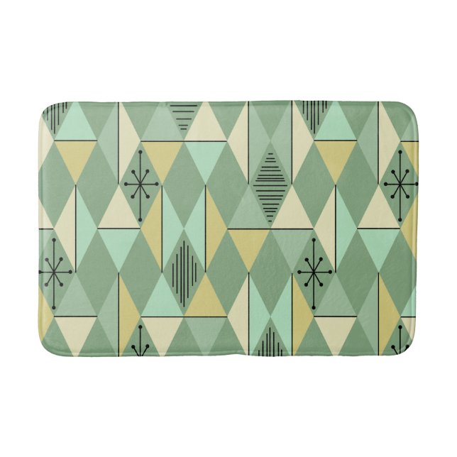 Atomic Age Art Diamonds Mint Green Yellow Bath Mat (Front)
