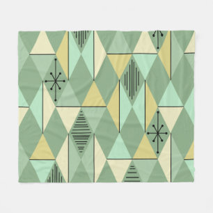Atomic Age Art Diamonds Mint Green Yellow Fleece Blanket