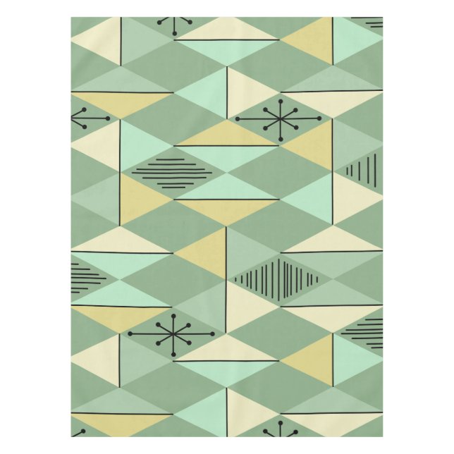 Atomic Age Art Diamonds Mint Green Yellow Tablecloth (Front)