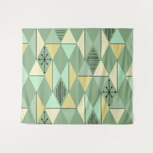 Atomic Age Art Diamonds Mint Green Yellow Tapestry