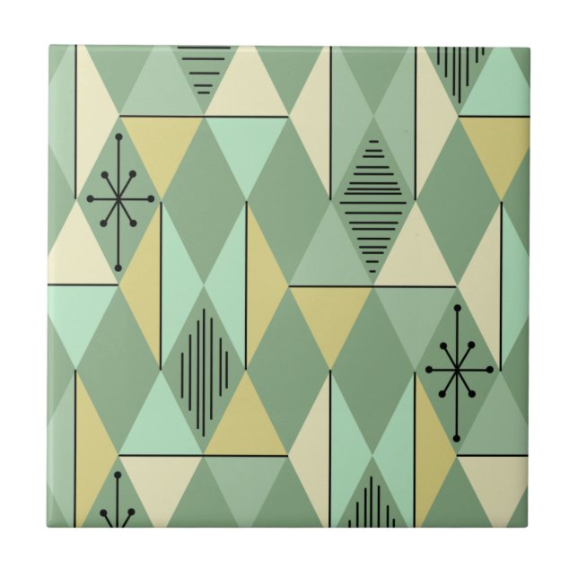 Atomic Age Art Diamonds Mint Green Yellow Tile (Front)