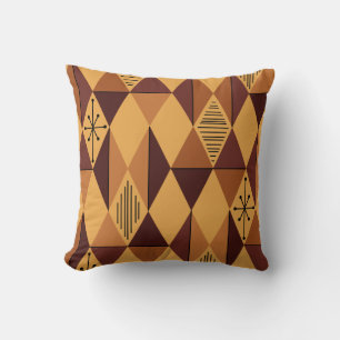 Atomic Age Art Diamonds Ochre Maroon Throw Pillow