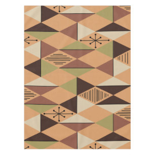 Atomic Age Art Diamonds Orange Brown Green Tablecloth